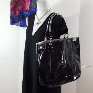 Perlina shiny black patent large tote bag